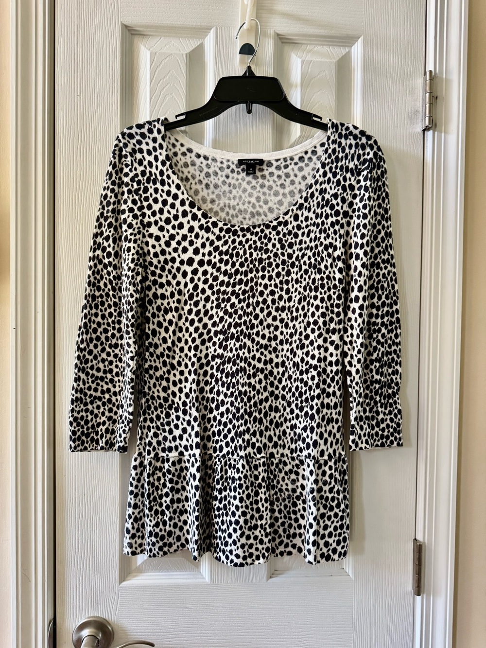 Ann Taylor Leopard Animal Print Peplum Top 3/4 Sleeve Medium - Picture 2 of 13